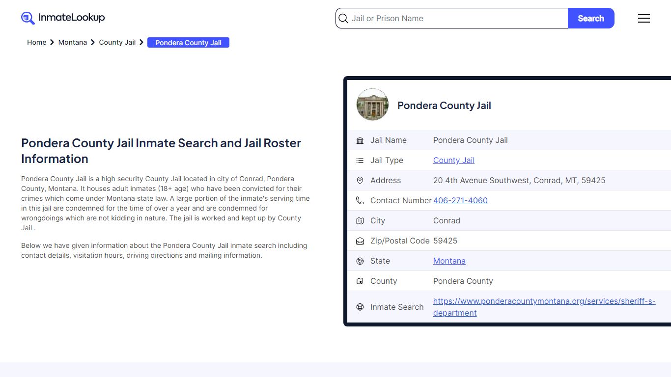 Pondera County Jail Inmate Search and Jail Roster Information