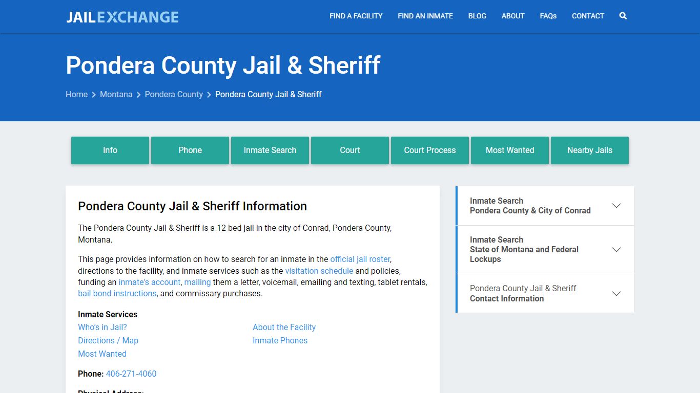 Pondera County Jail & Sheriff, MT Inmate Search, Information