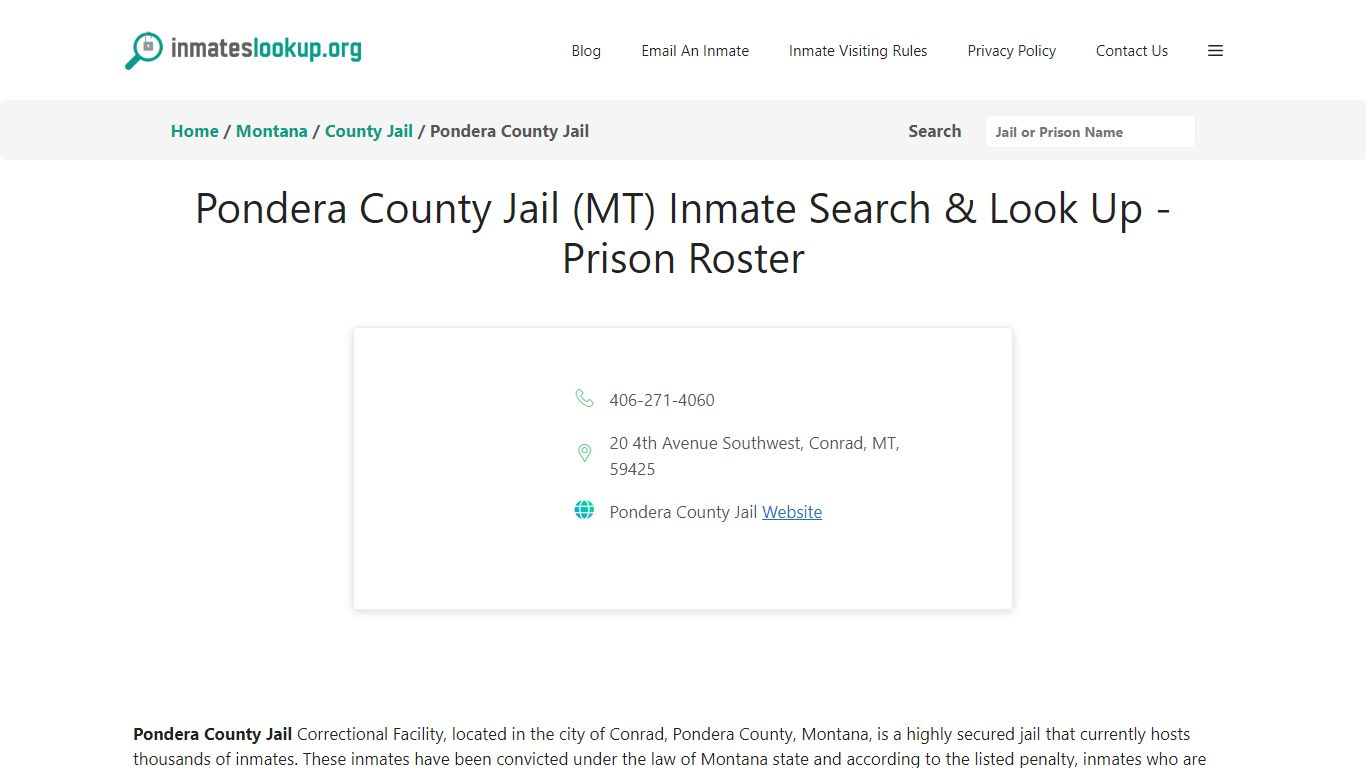 Pondera County Jail (MT) Inmate Search & Look Up - Prison Roster